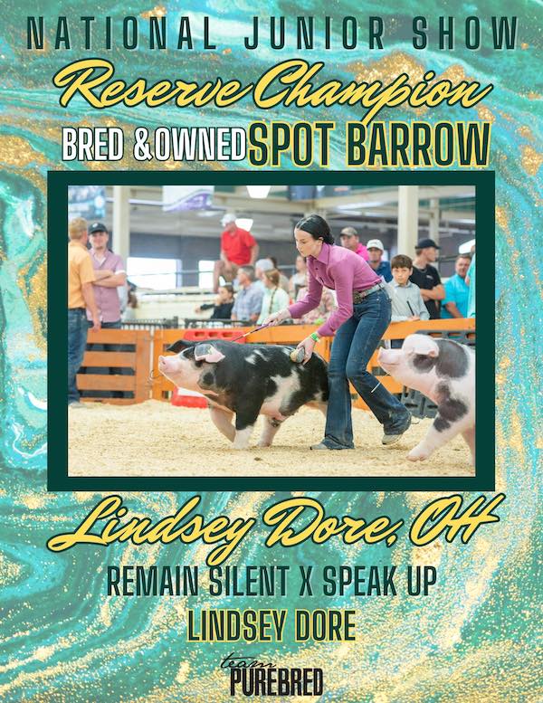 Reserve Champion Bred & Owned Spot Barrow – 2023 Team Purebred National Jr Show